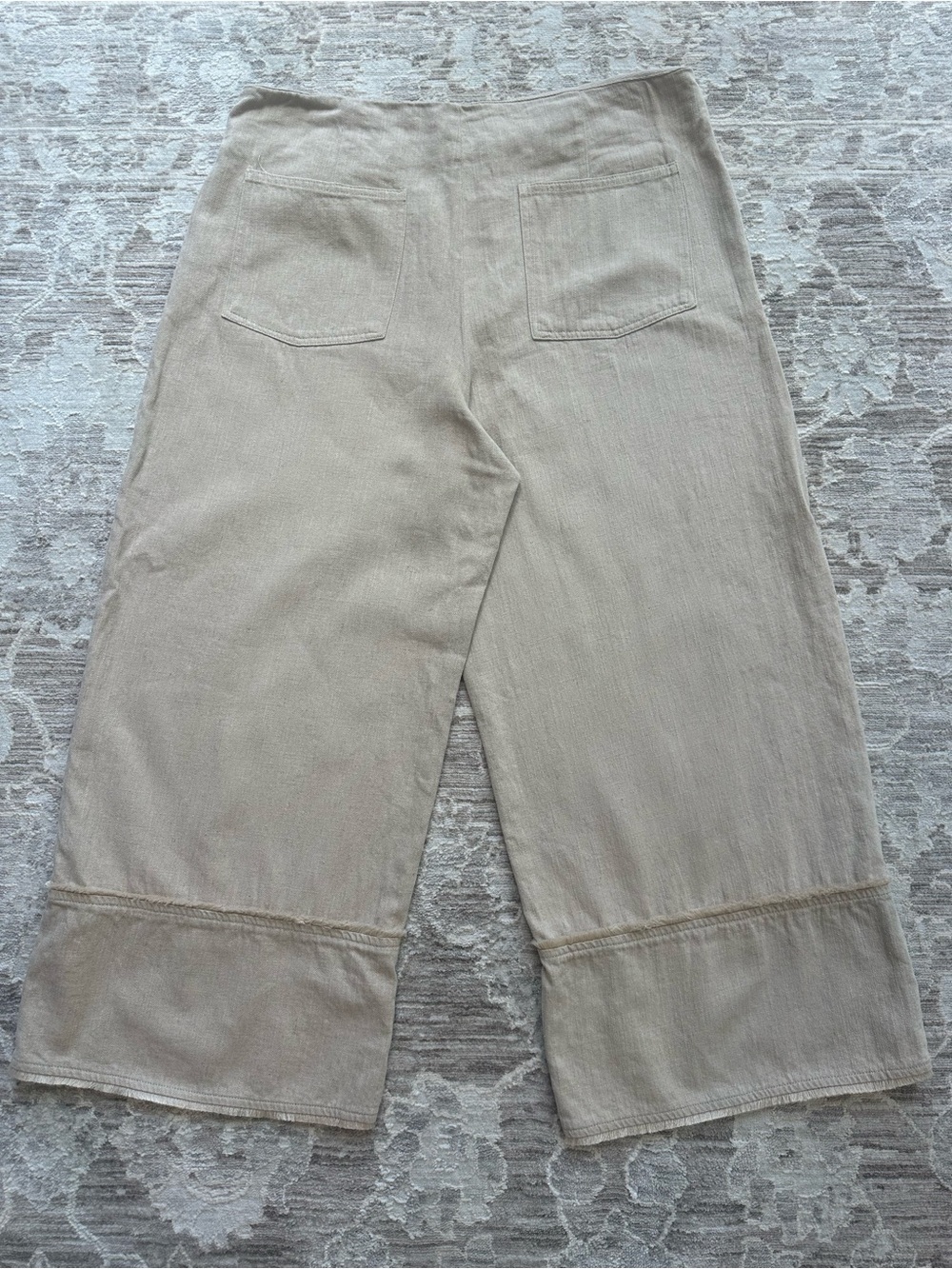 Zara Rustic Frayed High Waist Wide Leg Cropped Denim Capri Culotte Trousers (L) - Picture 9 of 13